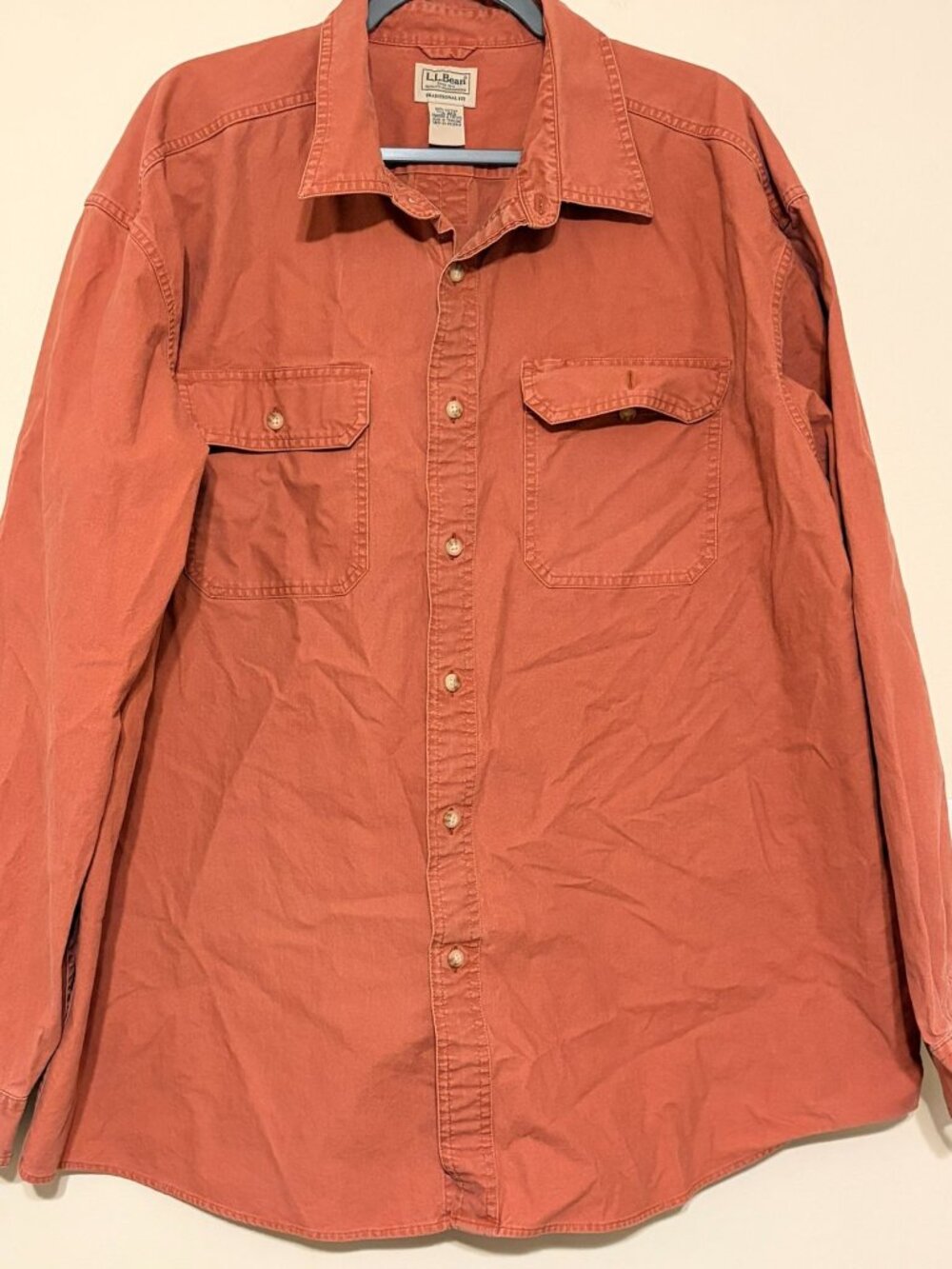 Men's L.L. Bean Sunwashed Canvas‎ Shirt, Traditional Fit Orange Rust 270133 XXL